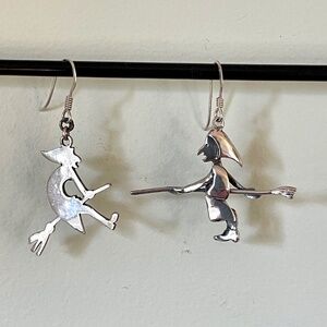 Sterling Silver Witch on Broomstick Earrings